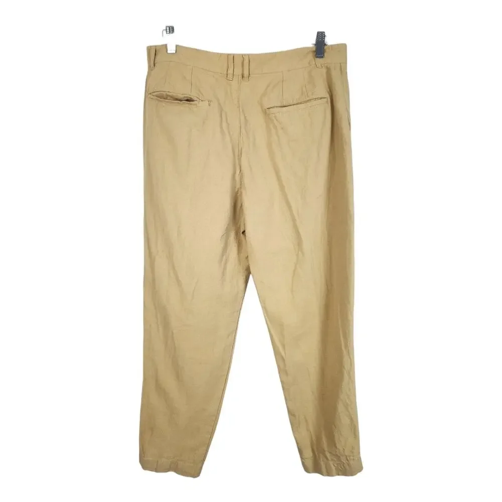 ZARA Men's European Linen Blend Trousers 32 x 27 Yellow Minimalist Ankle Pant